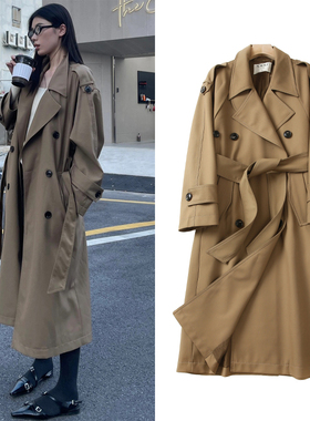 FBB WORKS 巴黎旧梦经典廓形大翻领双排扣中长款气质风衣外套女