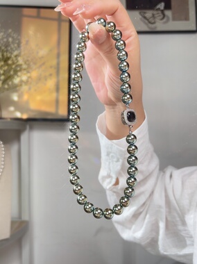 人造海水珍珠项链女 大溪地孔雀绿混彩锁骨链叠戴时尚极光天女