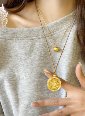 镶钻八宝罗盘项链女 圆形吊坠编绳长款毛衣链轻奢高级 金店同款