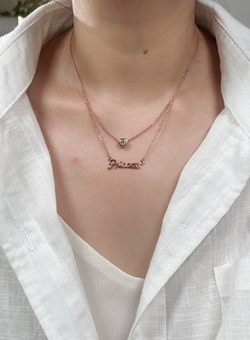 双层字母项链下面名字项链定制项链