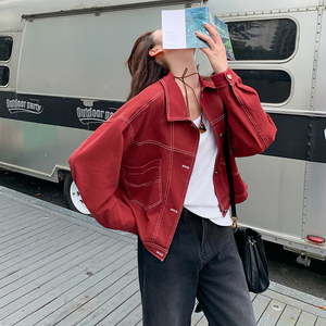 港风复古牛仔短外套女2025年春季新款小个子韩版宽松工装夹克上衣图片