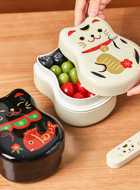 日本进口HAKOYA树脂便当盒漆器饭盒猫咪便携分格水果减脂餐盒