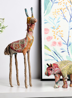 日本进口东京kankan织物动物摆件手作拼接撞色布艺装饰品摆件礼物