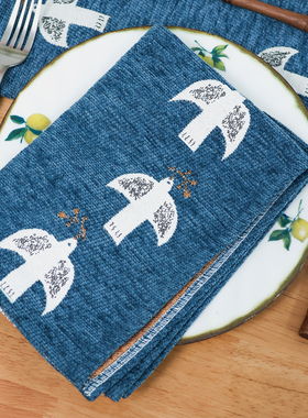 日本BISQUE桌布kukka lokki餐垫桌旗海鸥北欧风餐巾复古隔热垫