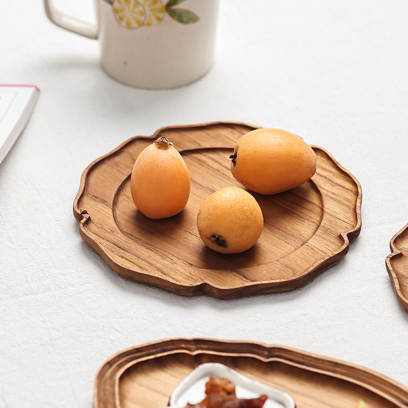 日本mokushin天然木花瓣盘茶盘果盘复古木质甜点盘简约餐盘