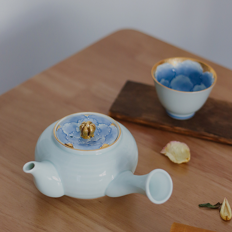 日本进口有田烧文山窑陶瓷茶壶急须手绘金银牡丹功夫煎茶茶具茶杯