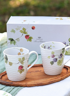 日本进口Narumi Lucy's Garden鸣海骨瓷马克杯水杯情侣对杯礼盒装