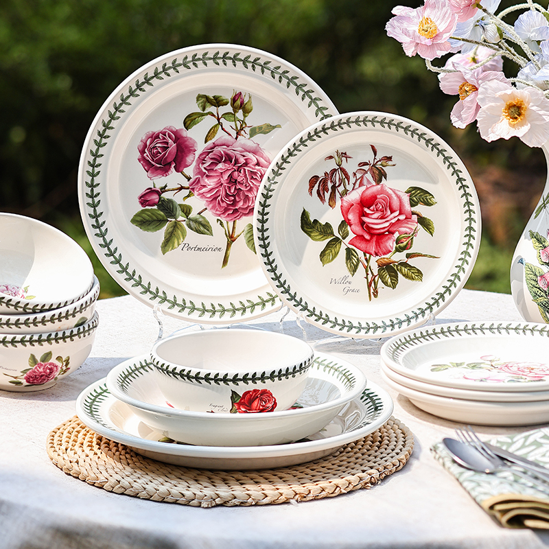 波特美林植物玫瑰绿叶边餐盘餐碗