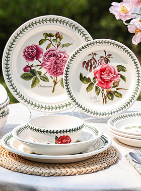 英国Portmeirion波特美林植物玫瑰系列餐具陶瓷绿边花朵餐盘餐碗