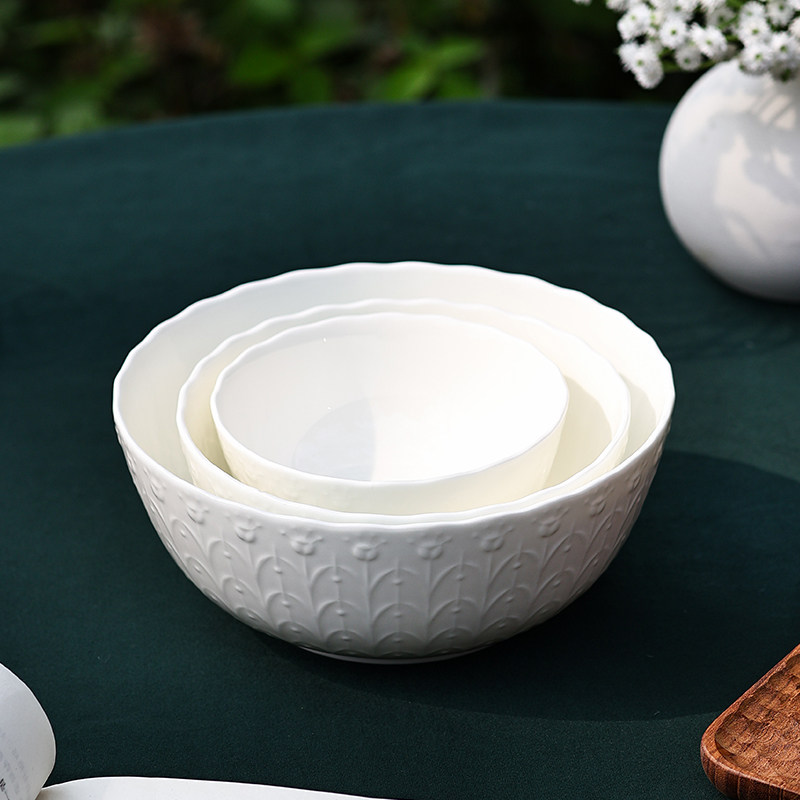 NARUMI日本进口鸣海浮雕骨瓷饭碗