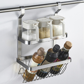 304不锈钢壁挂厨房斜放斜口调味调料双层置物架悬挂挂钩挂杆挂架