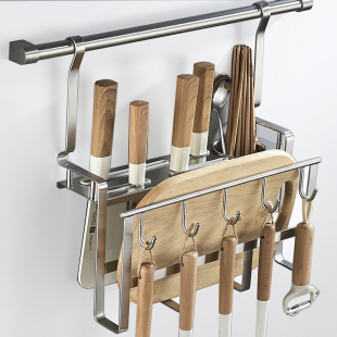 304不锈钢厨房壁挂刀板砧板架刀架筷子筒架悬挂挂钩挂杆挂架