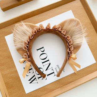 可爱猫耳朵发箍毛绒猫咪洛丽塔头饰蝴蝶结兽耳头箍搞怪发卡甜美女