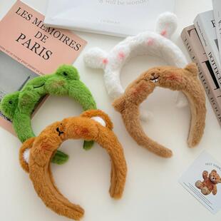 可爱毛绒嘟嘴卡皮巴拉发箍青蛙小熊兔子头箍少女头饰甜美卡通发卡