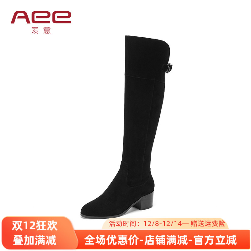 冬季高跟侧拉链圆头长筒女靴