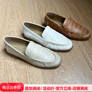 鳗鱼皮乐福鞋英伦风褶皱牛皮女鞋复古方头低跟单鞋女皮鞋