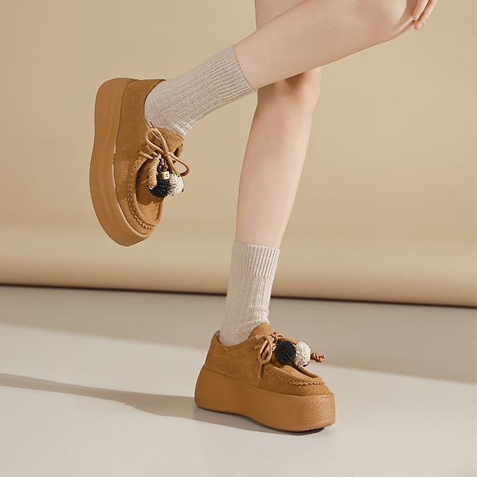 系带勃肯鞋女厚底增高休闲鞋牛皮深口单鞋绒面单鞋百搭圆头