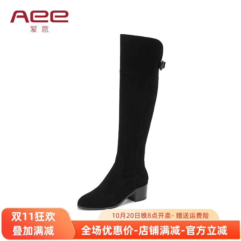 冬季高跟侧拉链圆头长筒女靴