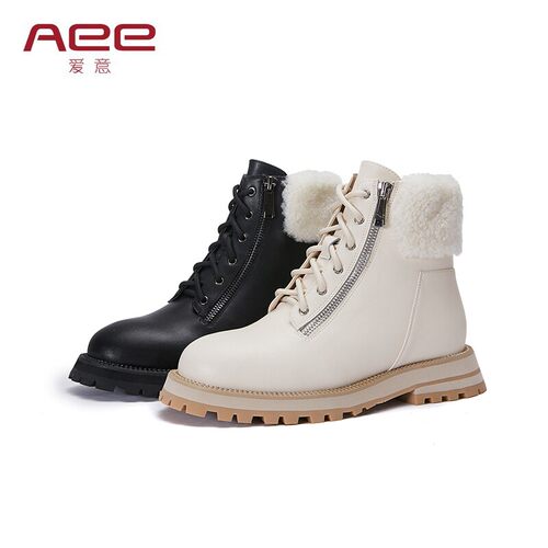 aee/爱意冬季新款牛皮圆头雪地靴