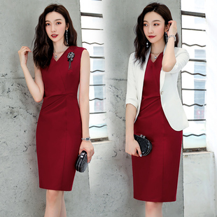 职业装气质女神范时尚西装连衣裙套装高端美容师工作服主持人正装