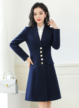 职业装毛呢大衣黑色加厚春秋新款中长款西装外套公务员商务工作服