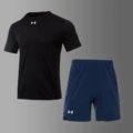 [Quick-Drying Suit] Black Winning Bid + Blue Shorts [Diagonal Pockets]