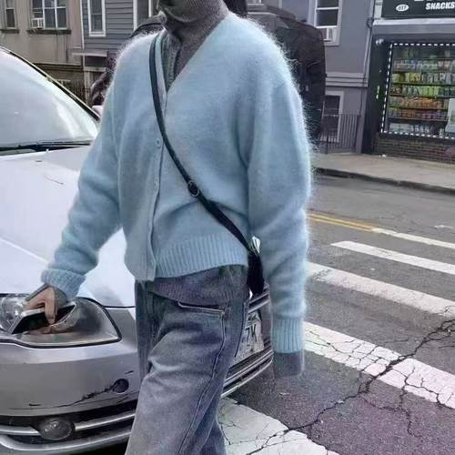 正品现货冬季韩东大门mohhe羊毛羊绒亲肤V领开衫针织外套