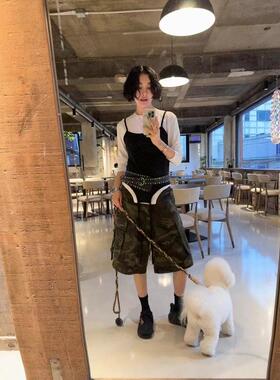 正品现货秋季韩国东大门HELDER飒酷工装迷彩5分裤休闲裤