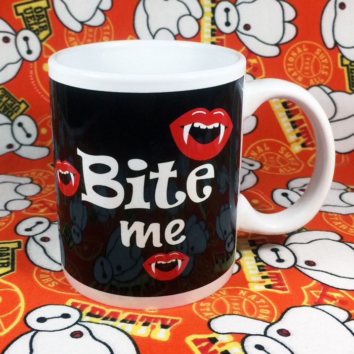 美国进口个性小恶魔骷髅bite me吸血鬼万圣节陶瓷马克杯咖啡杯子