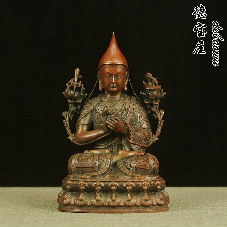 度紫铜藏传密宗佛像纯铜宗喀巴佛像宗格巴藏式罗桑扎巴铜像可装藏