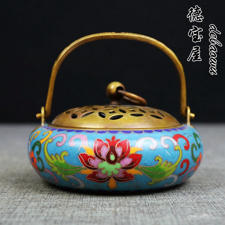 仿古风取暖烧炭珐琅彩纯铜景泰蓝