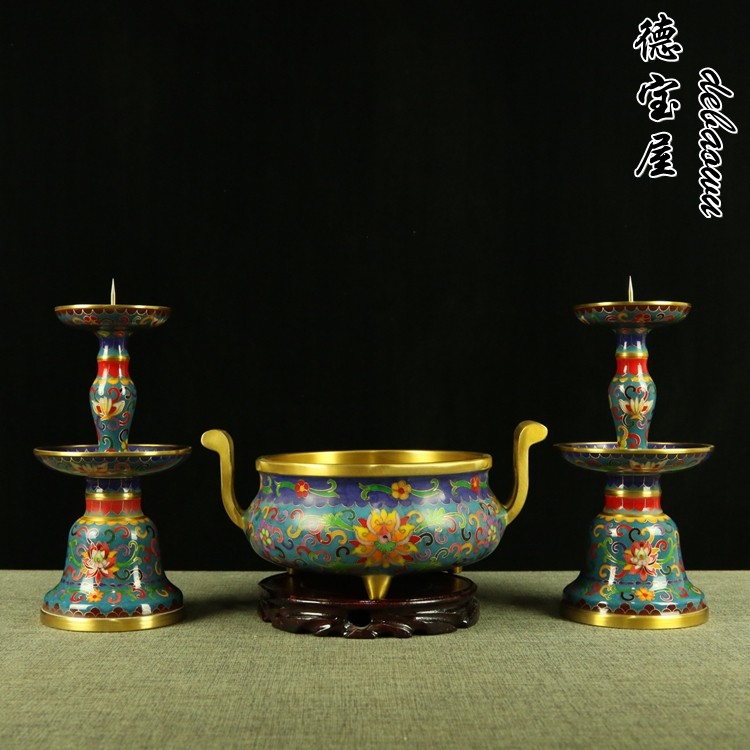 景泰蓝五供纯铜掐丝珐琅彩铜香炉铜烛台蜡烛台景泰蓝摆件佛堂佛具,家居饰品,桌面摆件,淘宝优惠券,粉丝福利购,淘宝优惠卷