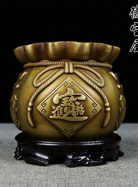 纯铜创意聚宝盆摆件金元宝复古摆放钱袋香炉家居装饰乔迁开业礼品
