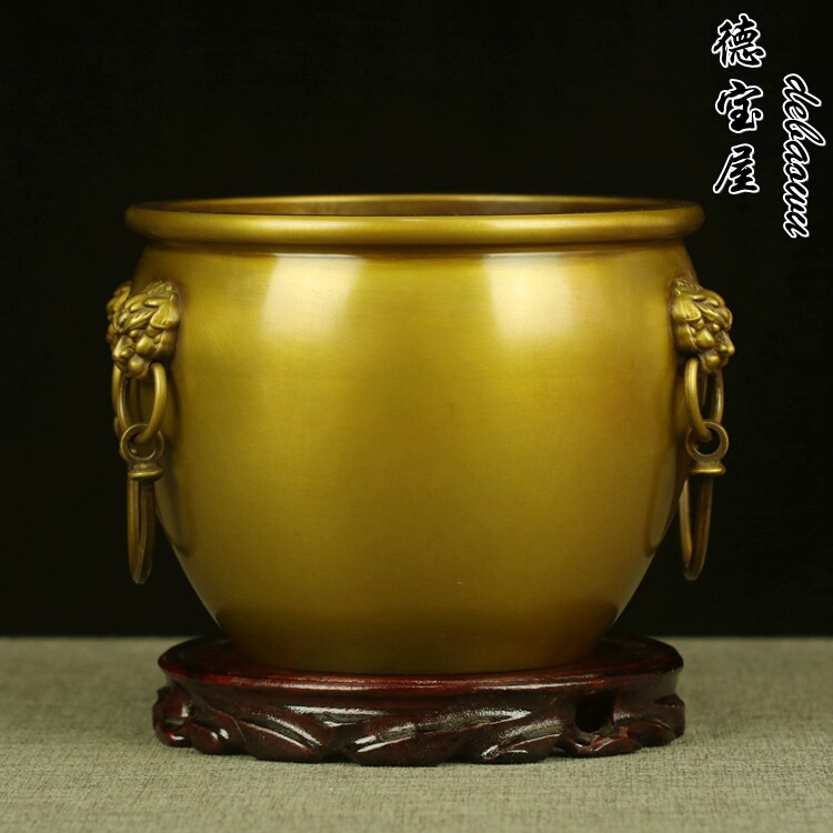 铜缸聚宝盆纯铜招财进宝大号故宫缸黄铜摆件家用室内博古架摆设