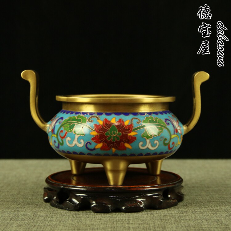 手工掐丝珐琅彩香炉景泰蓝熏香炉纯铜供奉炉家用室内香道上香焚香
