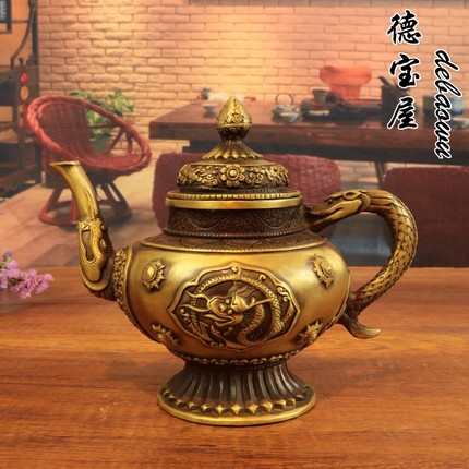 纯铜藏式龙壶摆件仿古铜器水壶茶壶酒壶手把壶家居装饰品工艺礼品