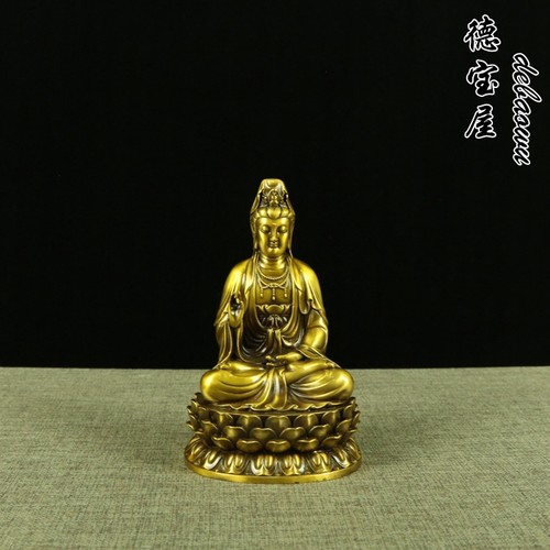 黄铜观音菩萨铜像观世音坐莲花