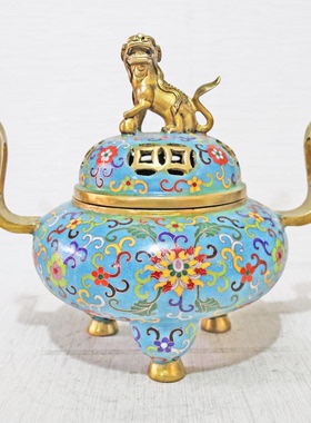 中式风样板房景泰蓝香炉软装饰品