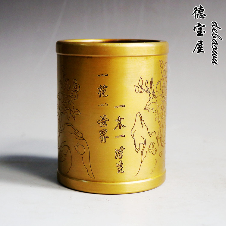 笔筒纯铜加厚摆件仿古风工艺品
