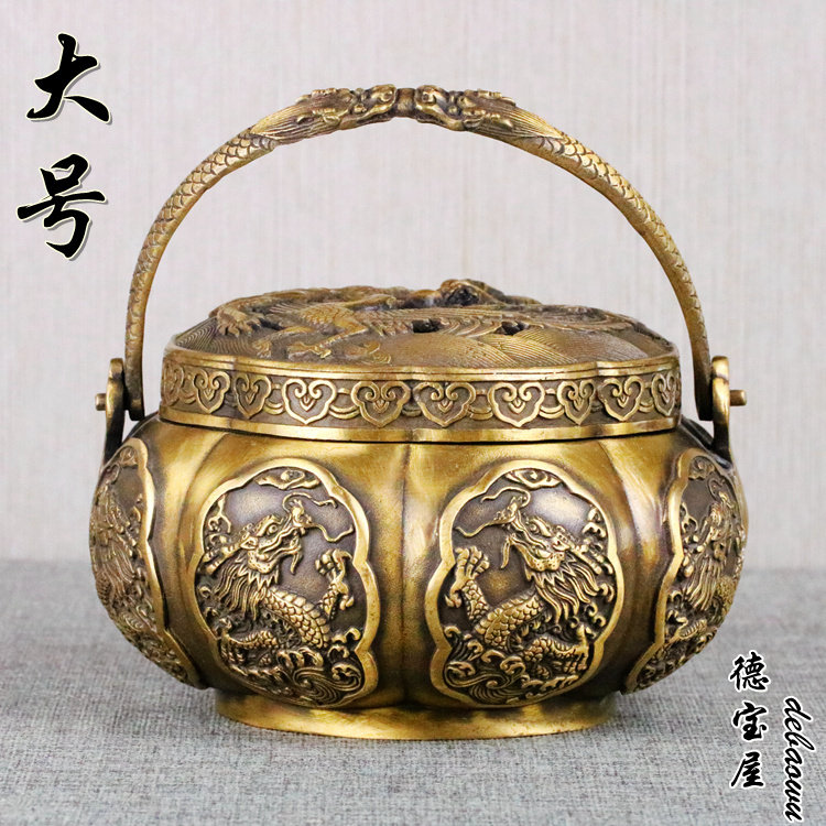 铜暖手炉纯铜仿古铜暖炉取暖汤婆子香薰炉摆件烧炭大号龙凤熏香炉