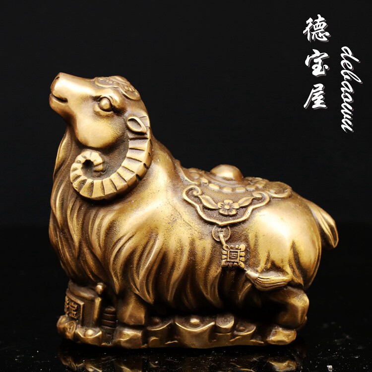 黄铜生肖羊 羊十二生肖纯铜复古仿古羊摆件 家居风水室内古风复古