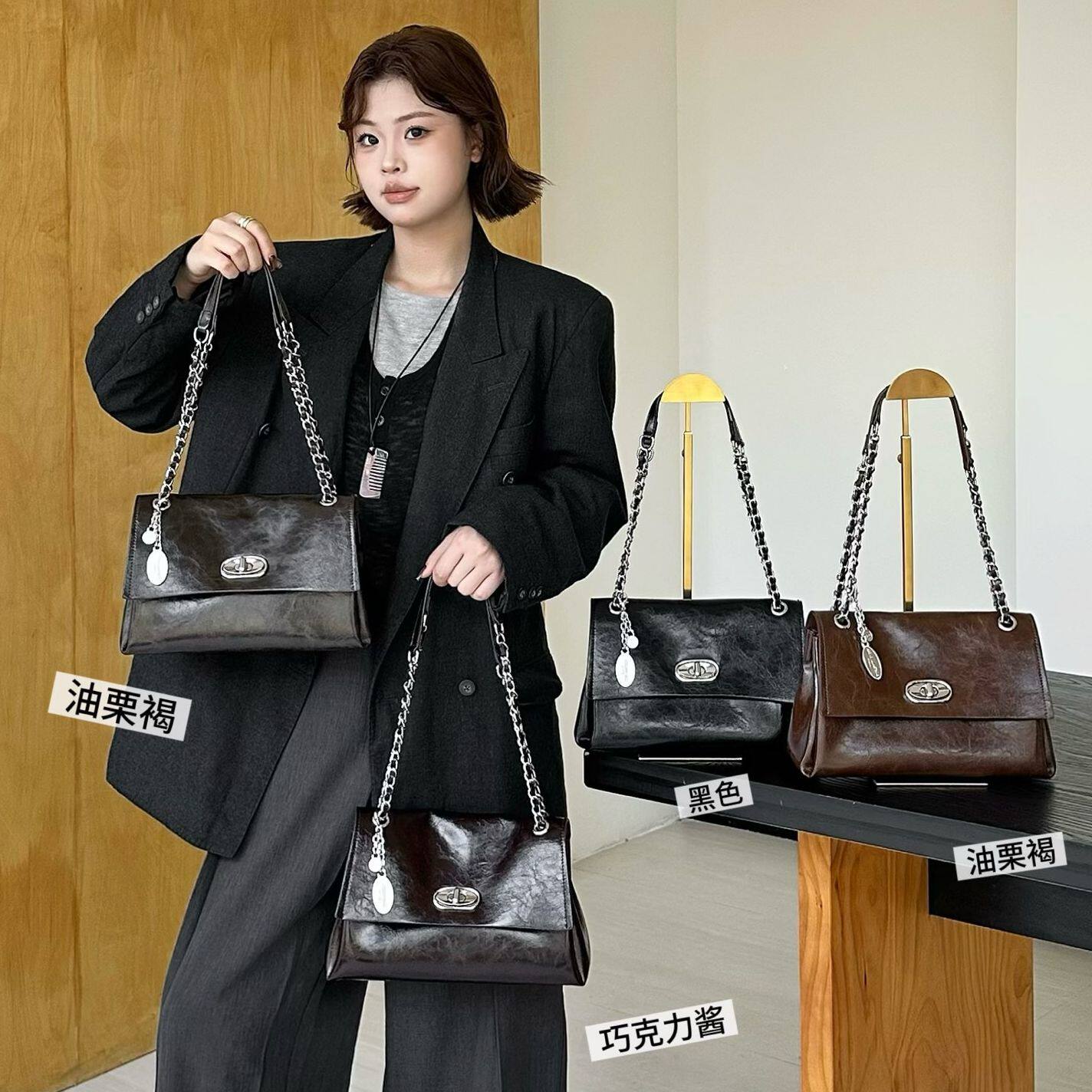 2026秋冬新款链条腋下包女时尚锁扣多层小众百搭实用单肩斜挎小包