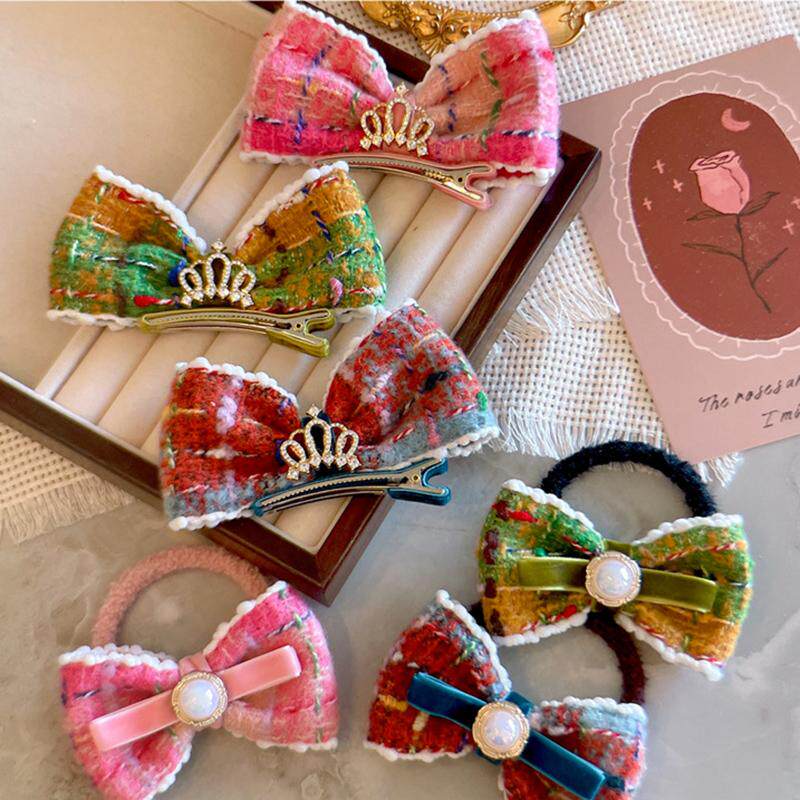 秋冬新款混彩呢料小香风发卡小公主皇冠儿童发夹女童顶夹宝宝发饰
