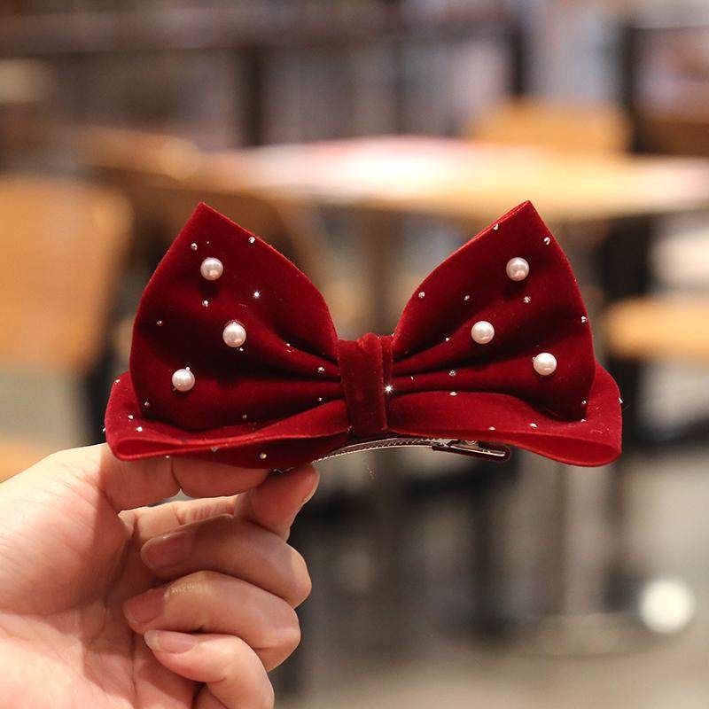 酒红蝴蝶结2025新年丝绒在逃公主女童发夹发圈小女孩发卡头绳发饰