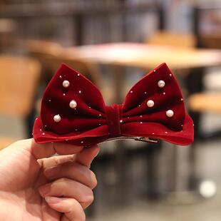 酒红蝴蝶结2025新年丝绒在逃公主女童发夹发圈小女孩发卡头绳发饰