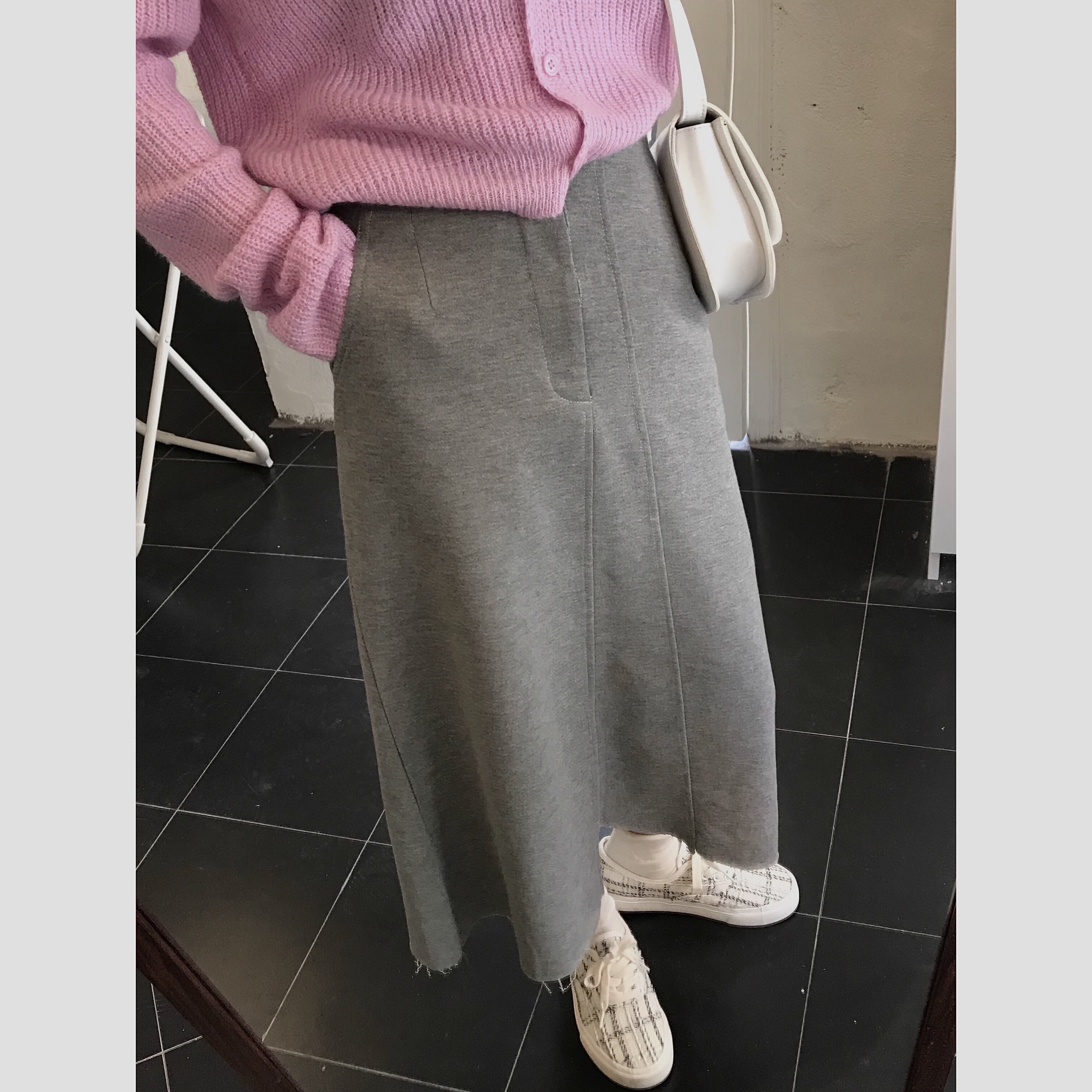 Real price irregular design skirt mid length buttock skirt