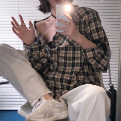 Real shot real price ~ check shirt women's autumn long sleeve student shirt coat trend