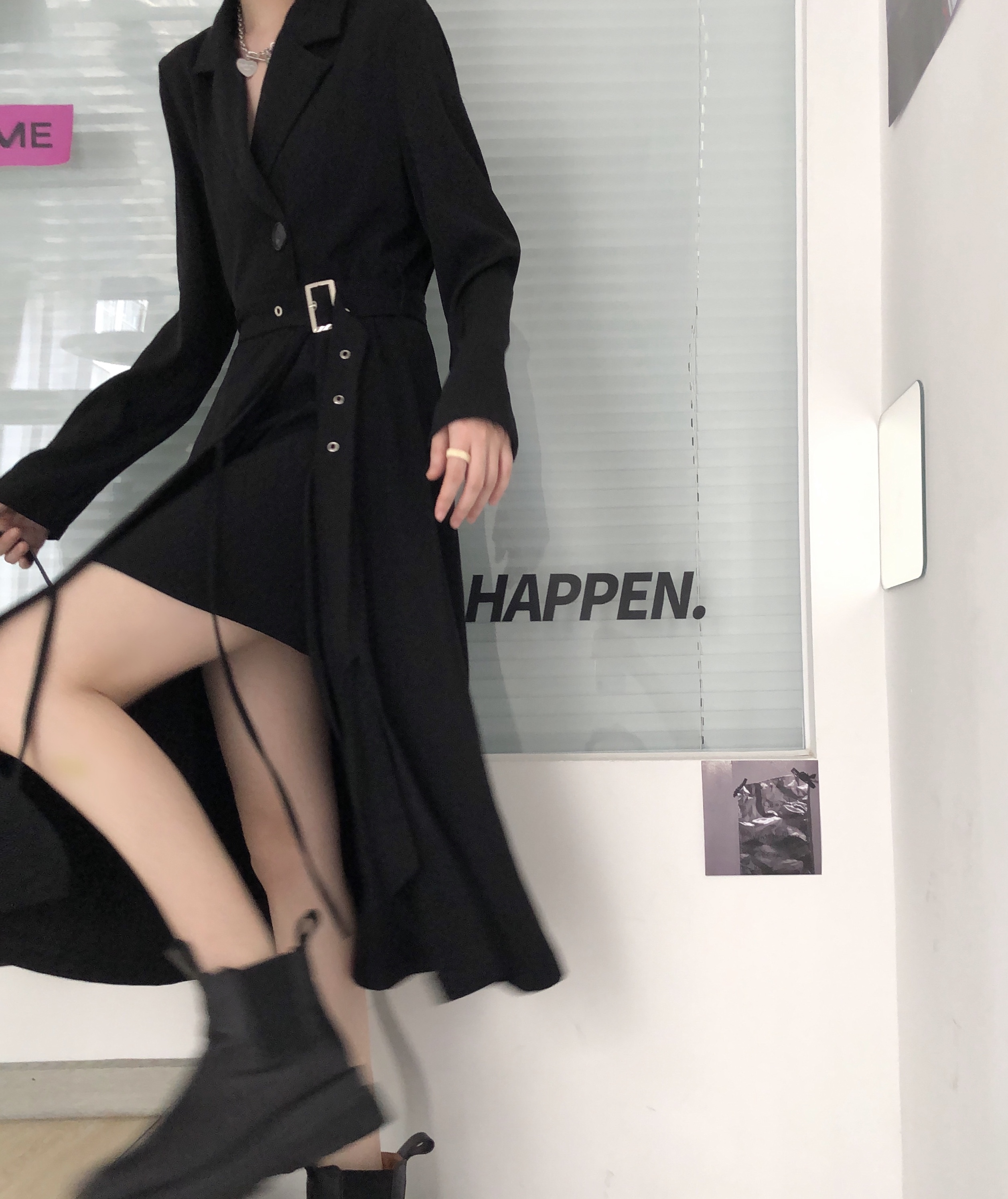 Black dress women's side split high waist long skirt