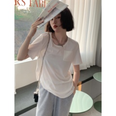 Real price B hemp white T-shirt women's summer short solid color top loose short sleeve bottom coat
