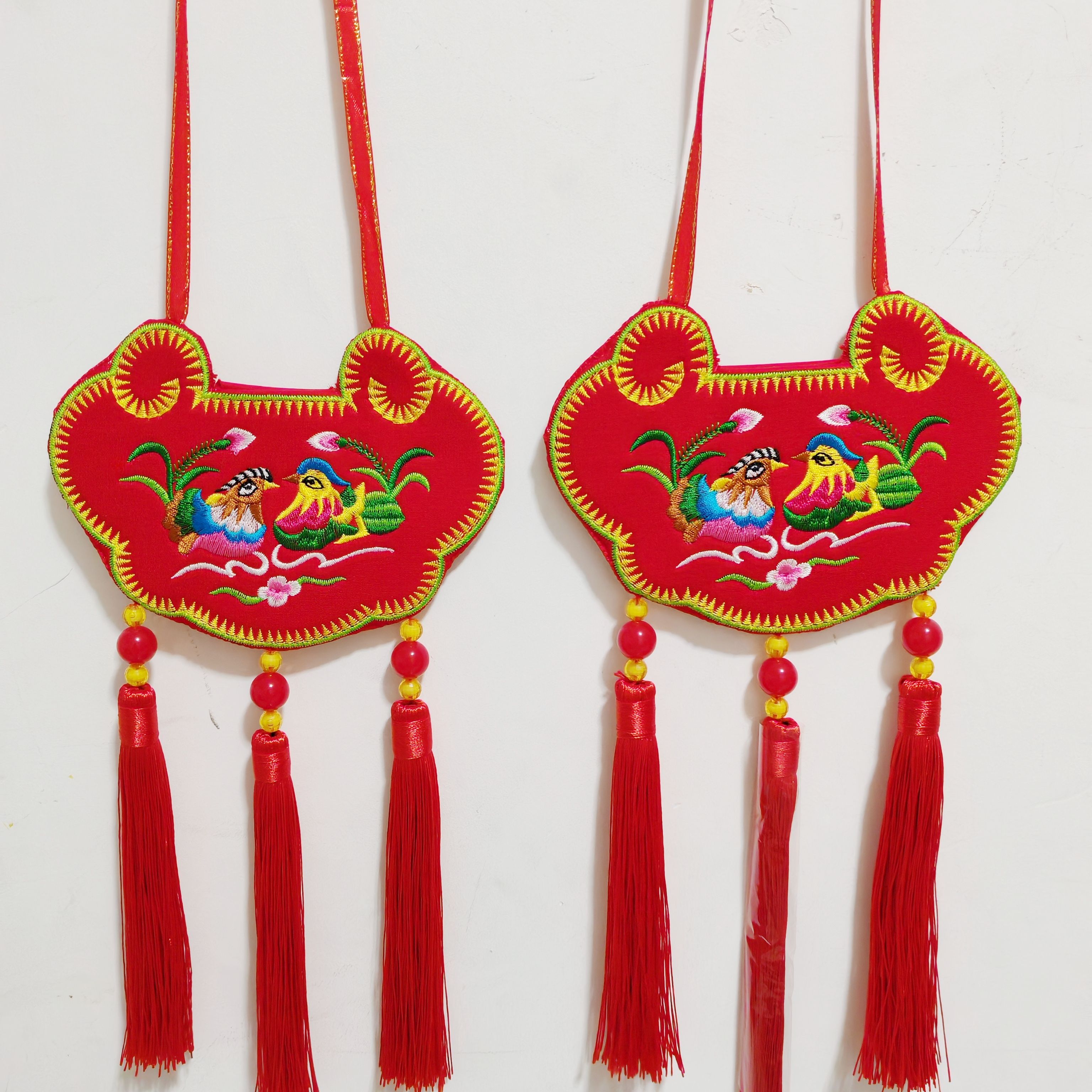 刺绣婚庆鸳鸯/龙凤锁锁一对手工庆阳订婚锁结婚锁同心锁情侣荷包